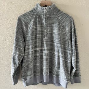 Madewell MWL Velour Sweatshirt Space Dye Gray Zipper Mock Neck Size L